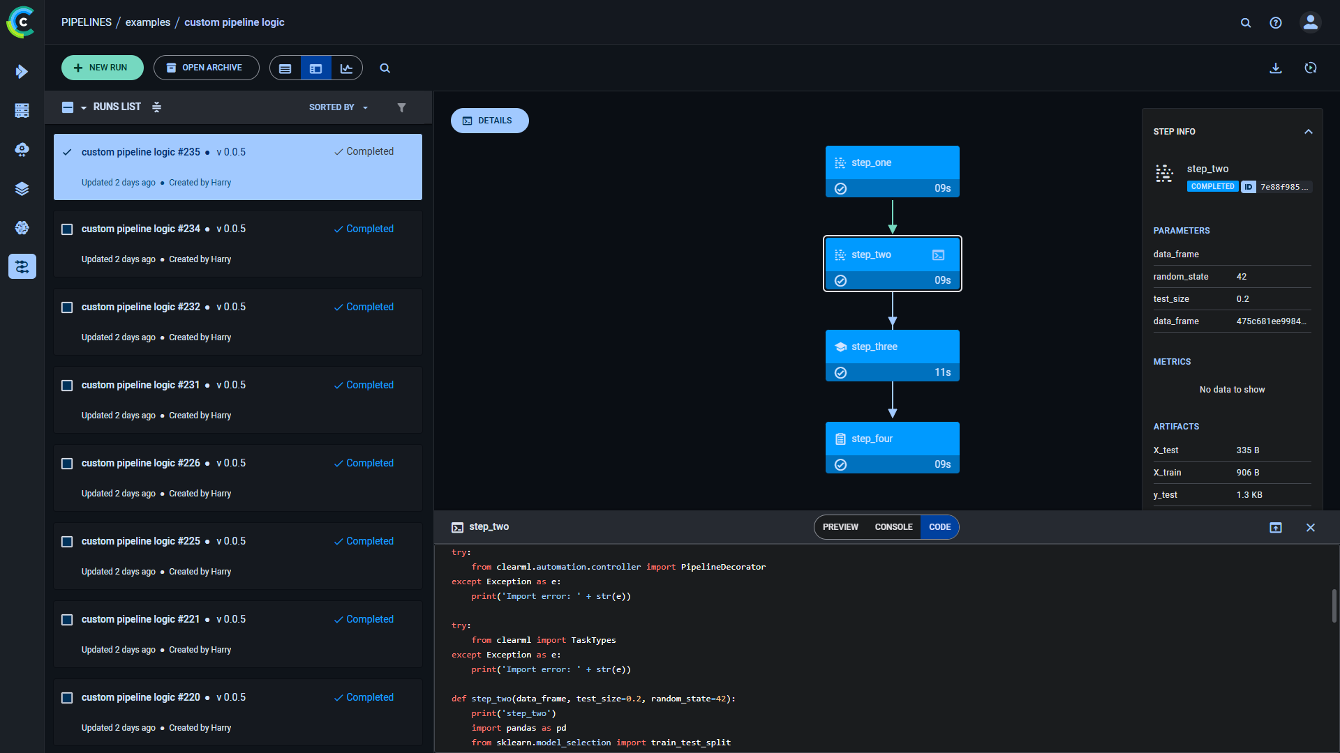 Pipeline step code