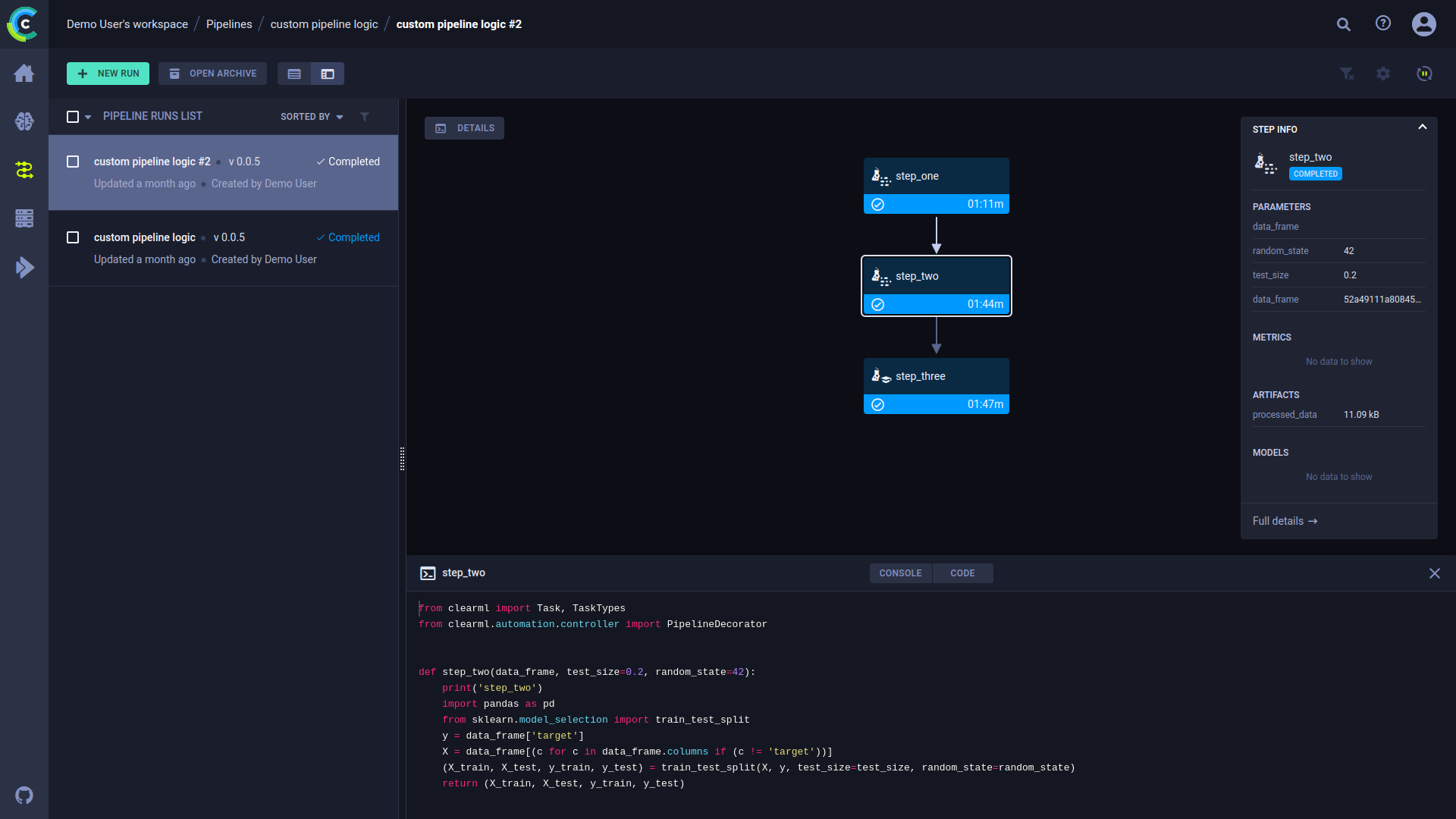 Pipeline step code
