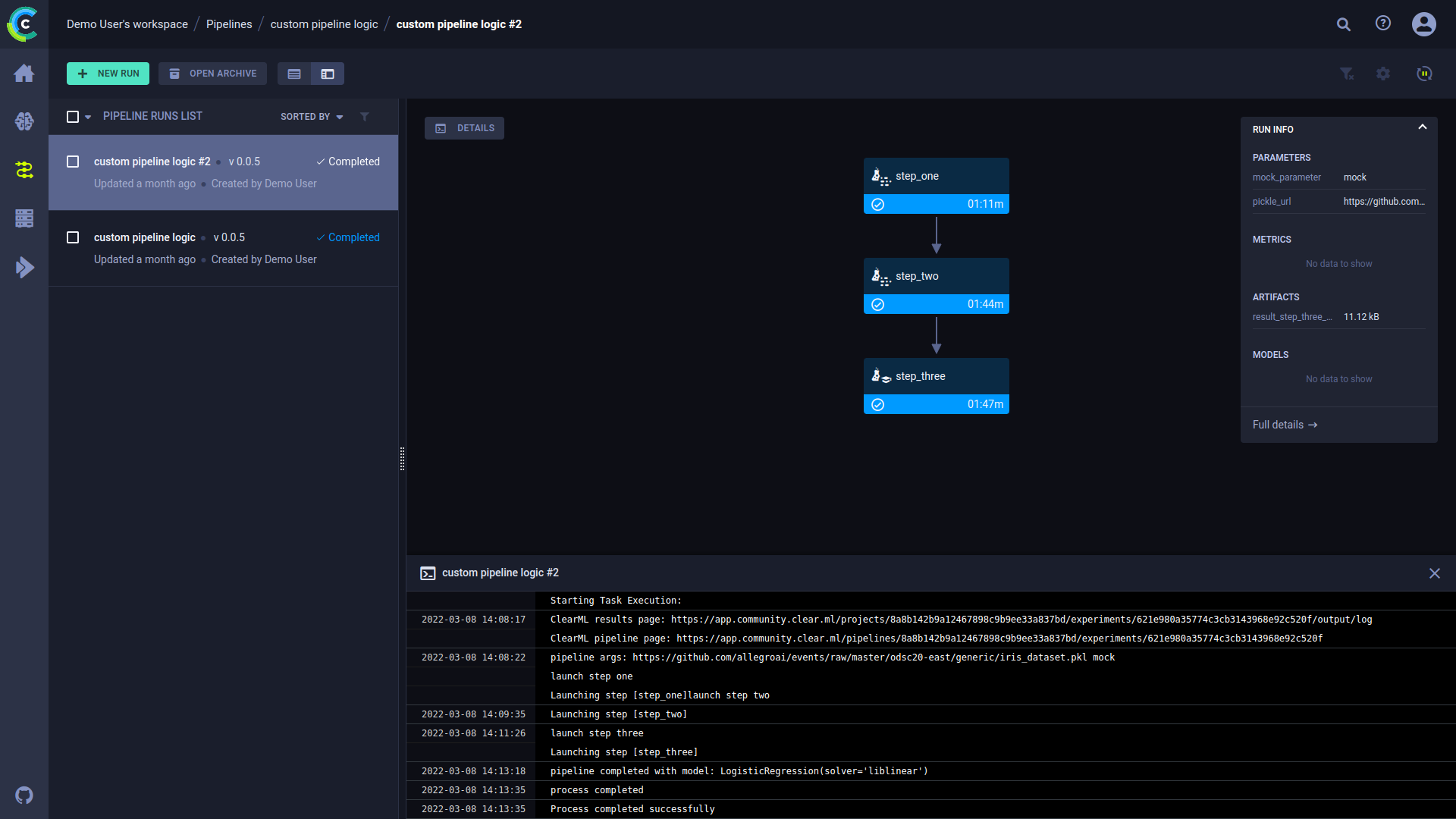Pipeline console