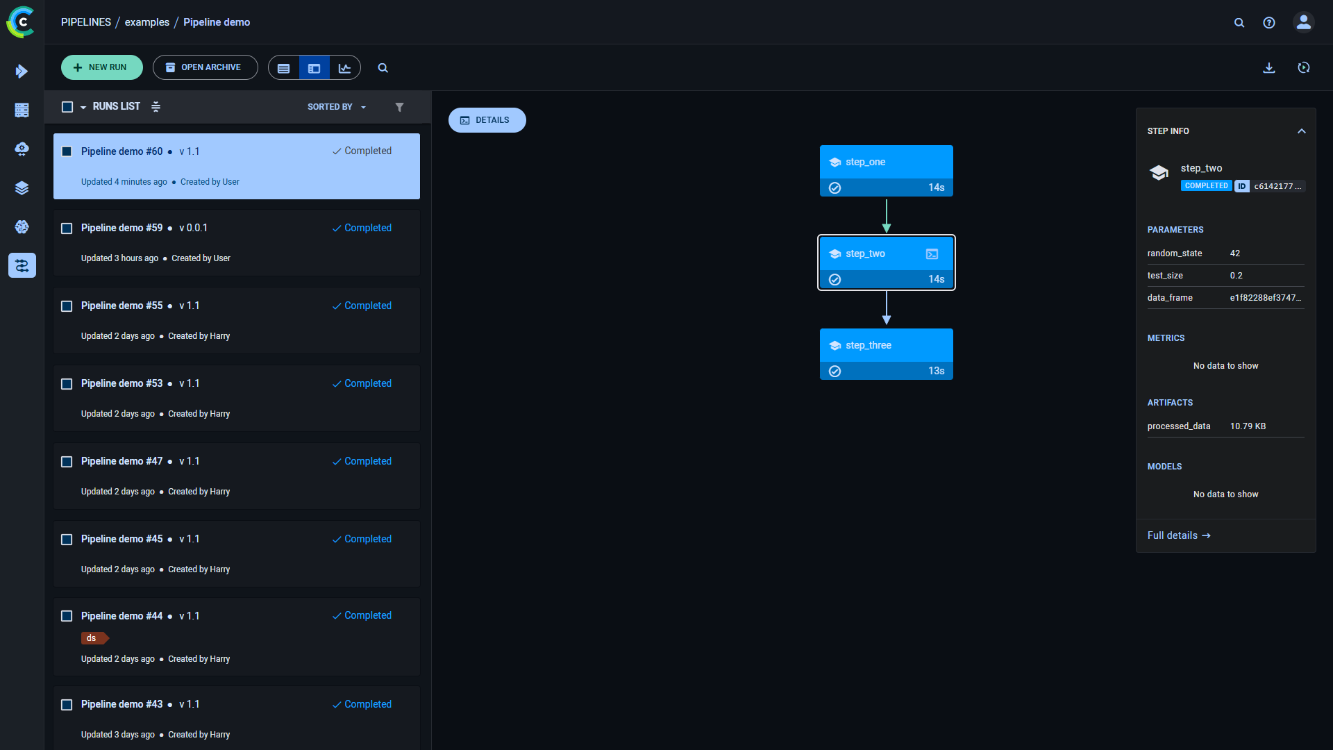 Pipeline step info