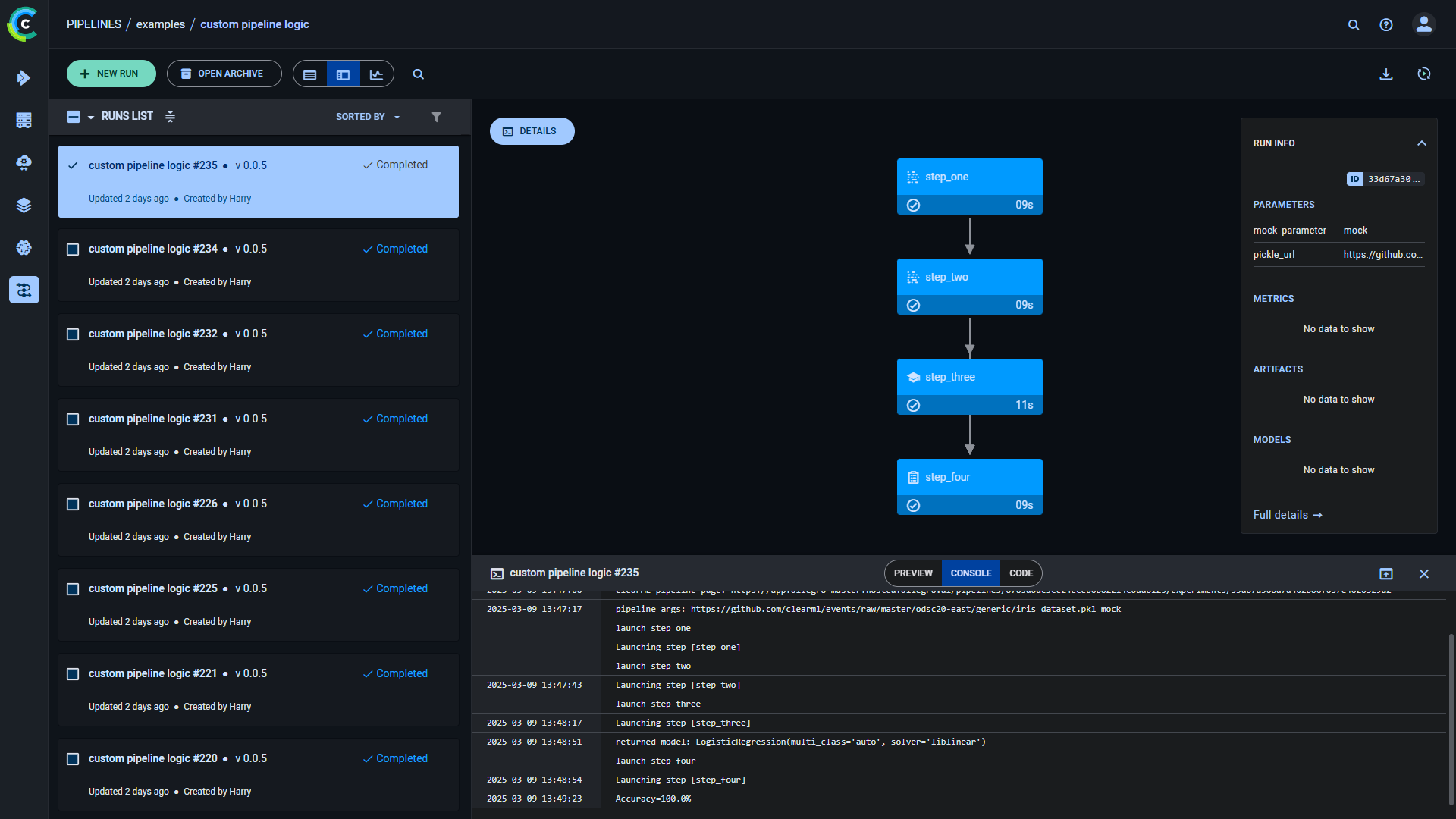 Pipeline console