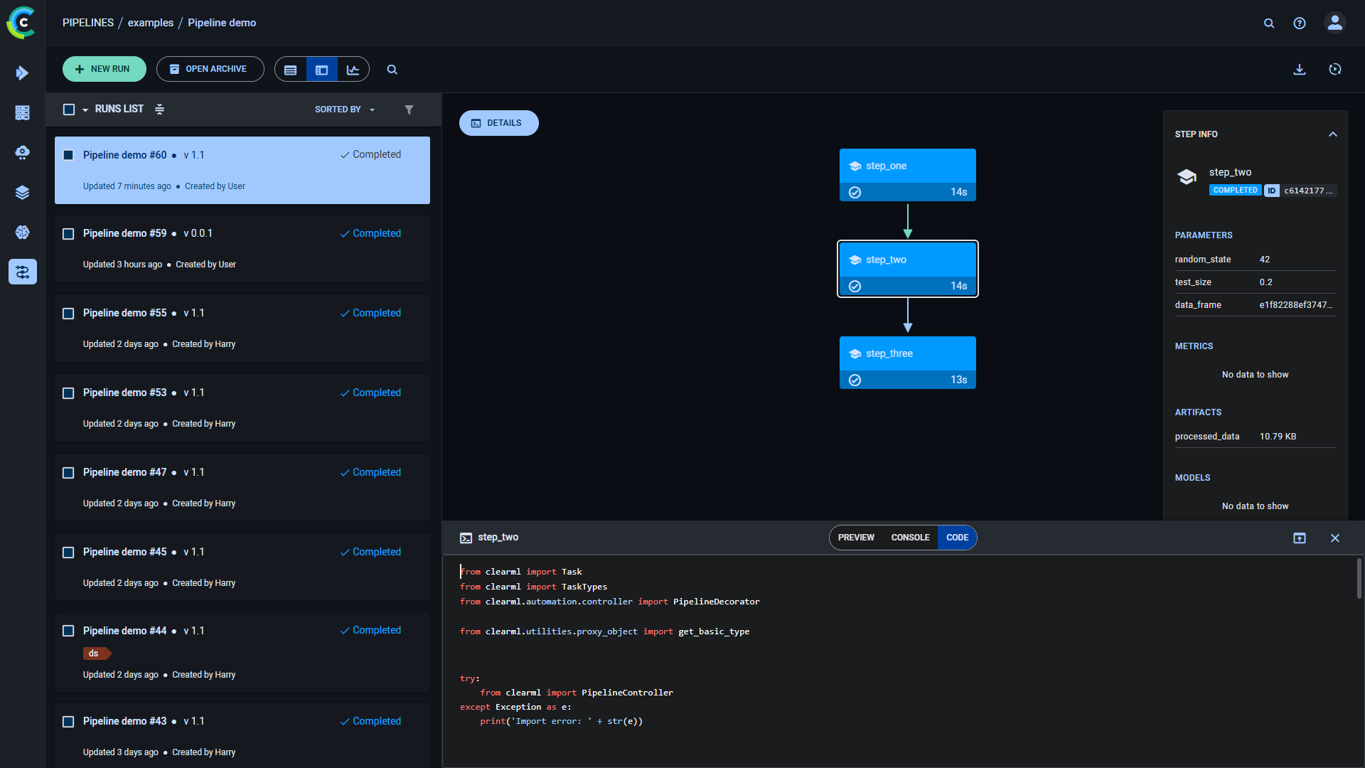 Pipeline step code