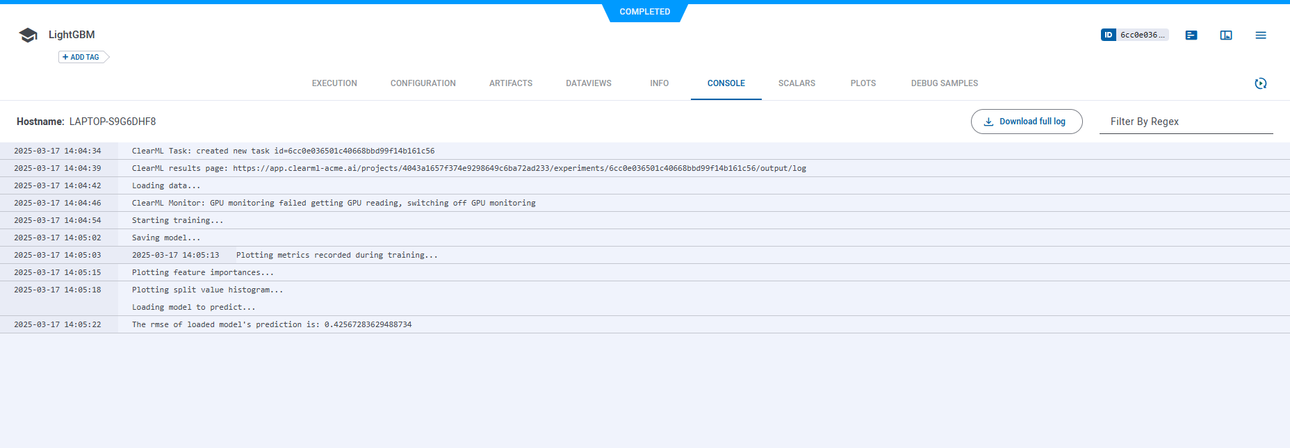 LightGBM console