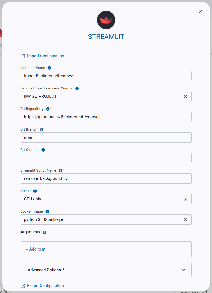 Streamlit launch form