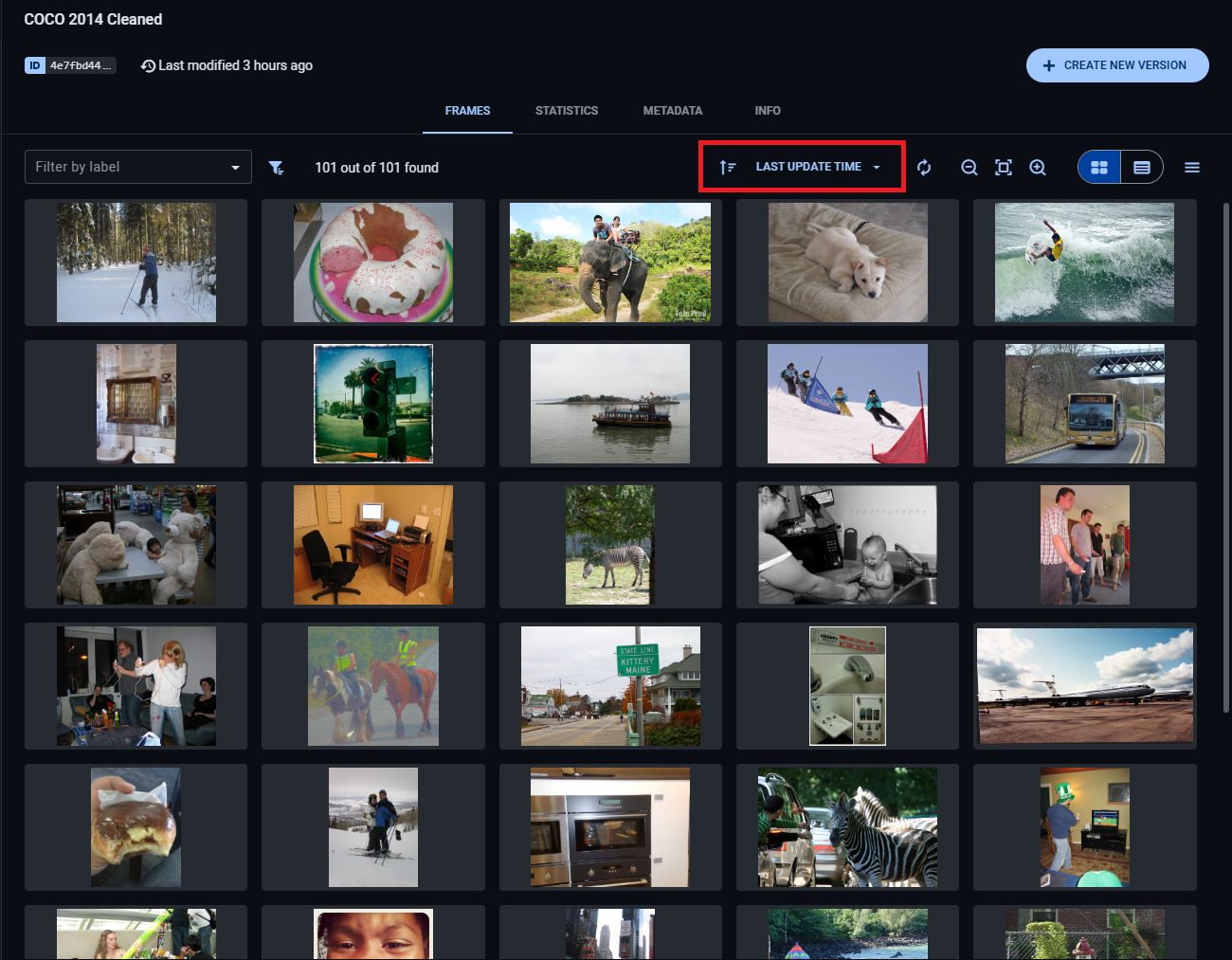 Dataset frame sorting