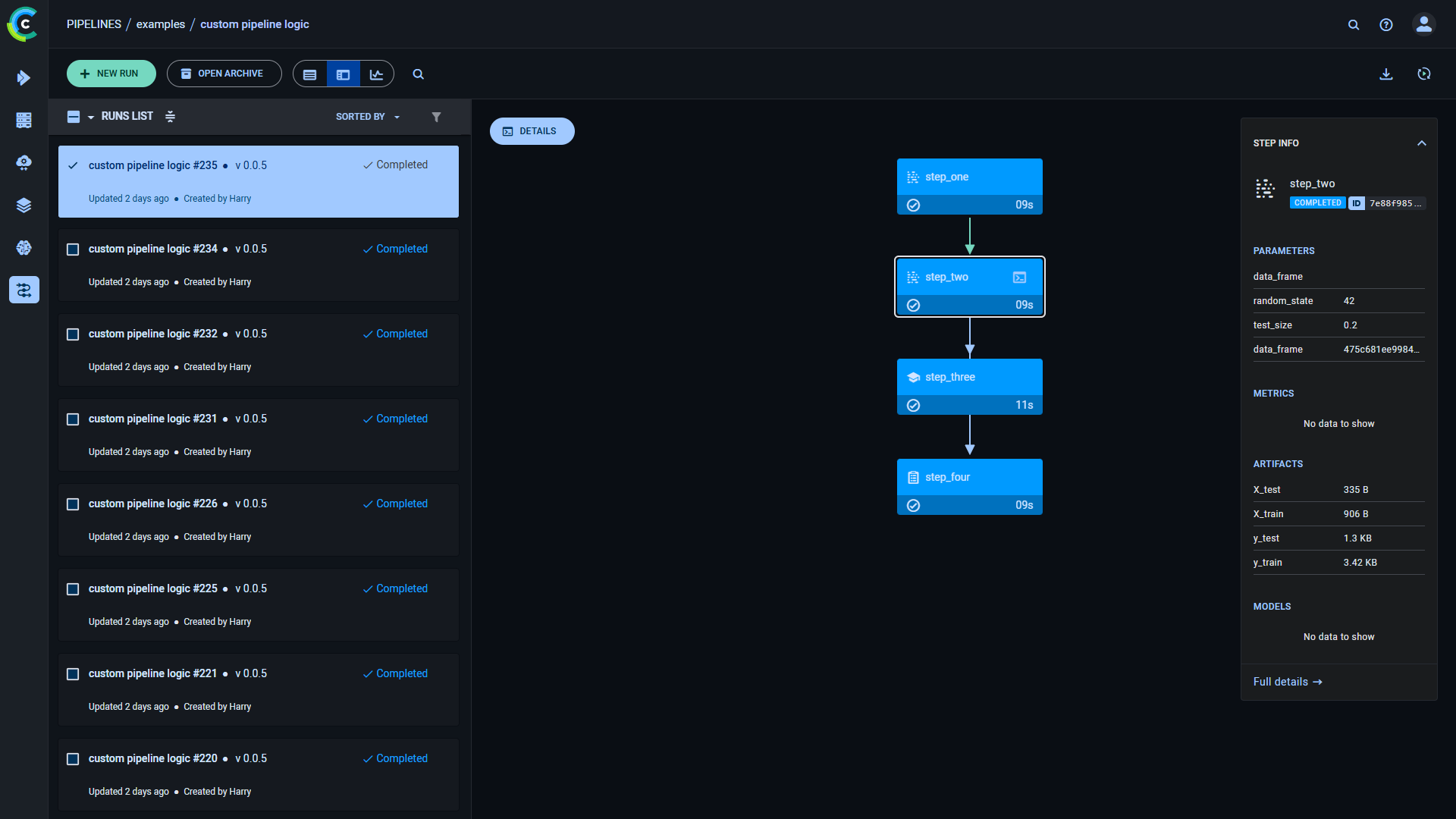 Pipeline step info