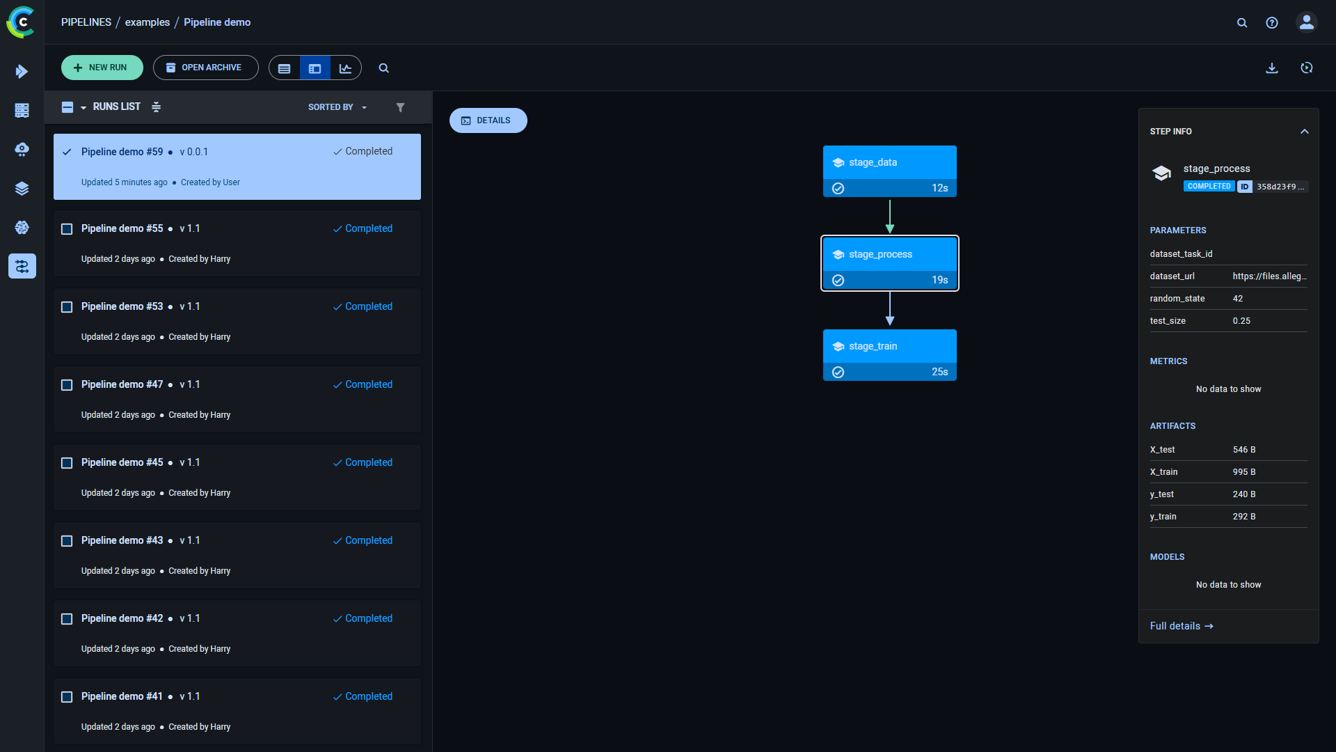 Pipeline step info