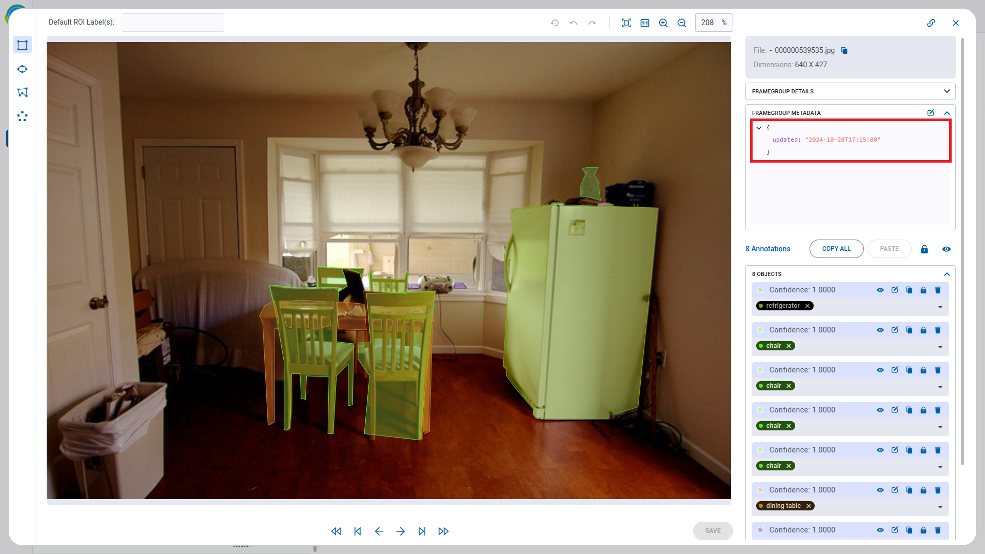 Frame date metadata in frame viewer