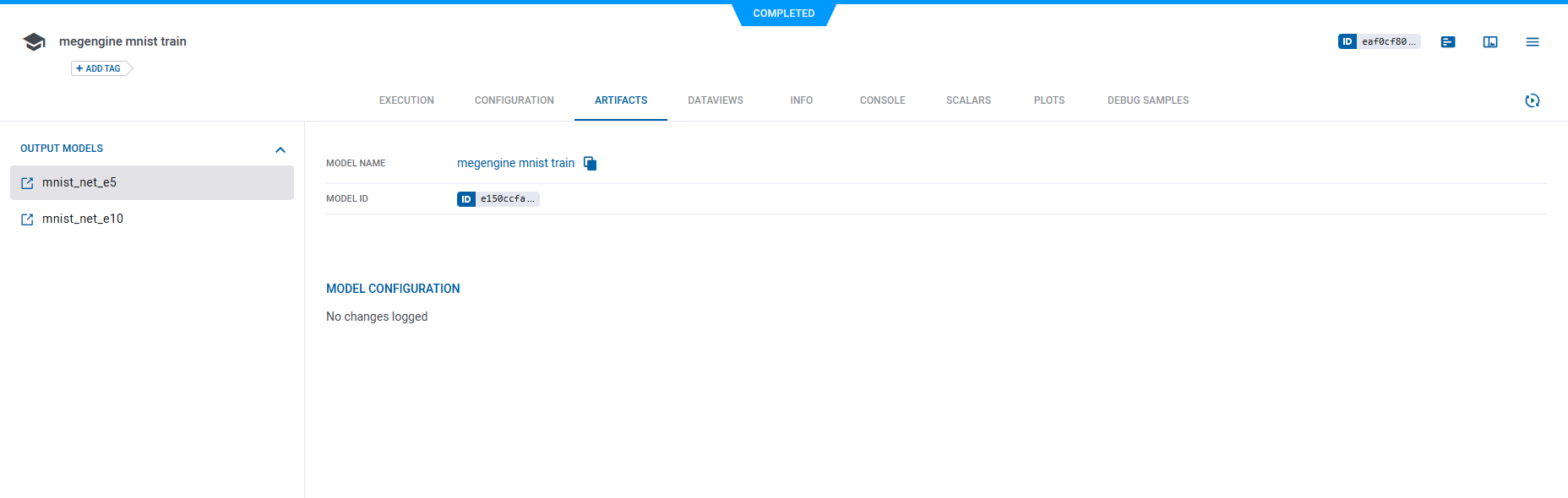 Artifacts tab