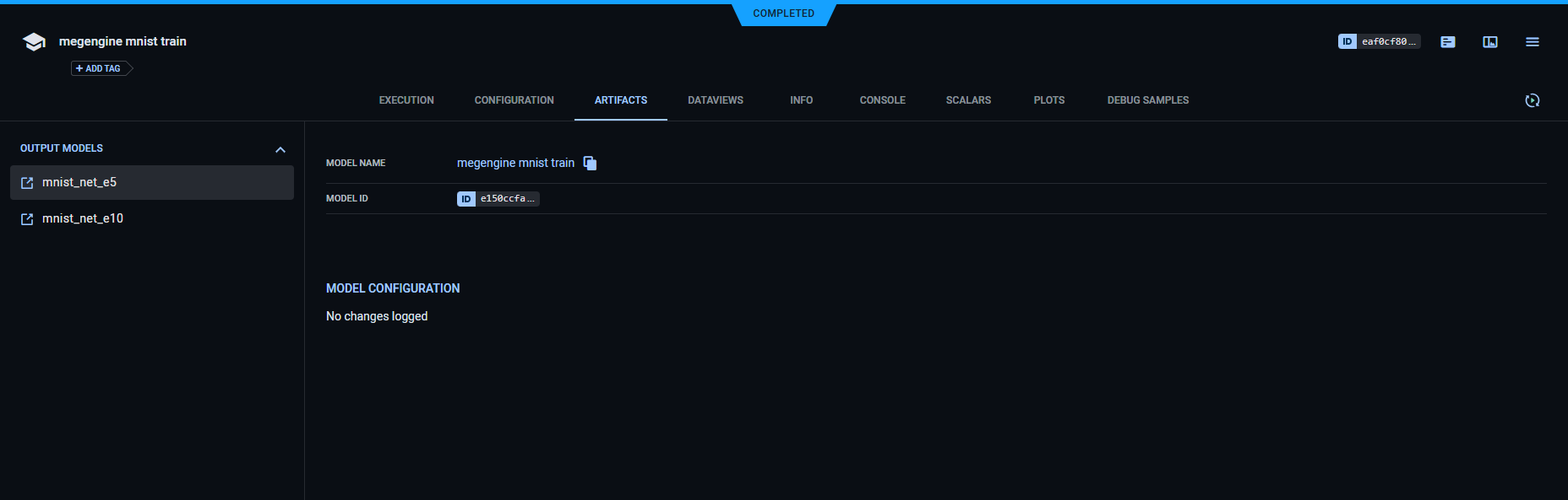 Artifacts tab