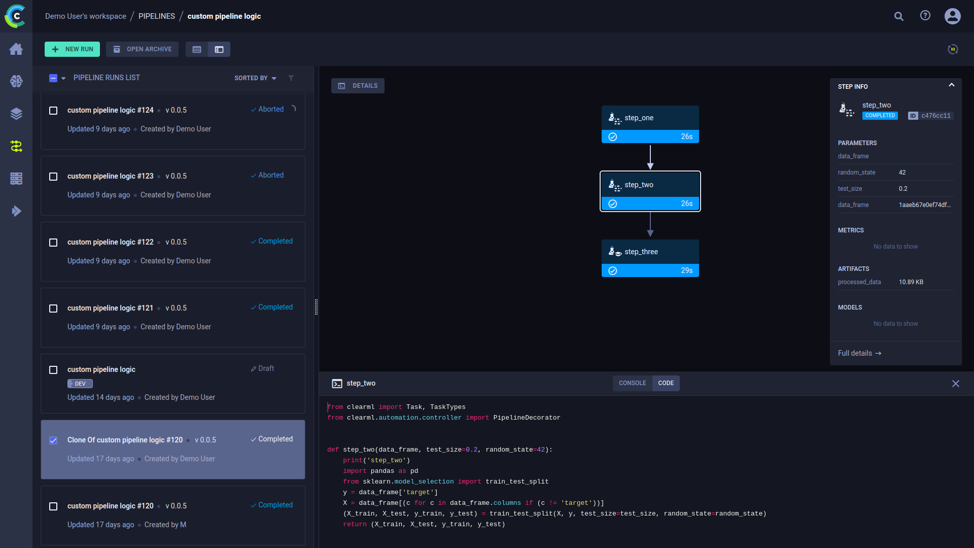 Pipeline step code