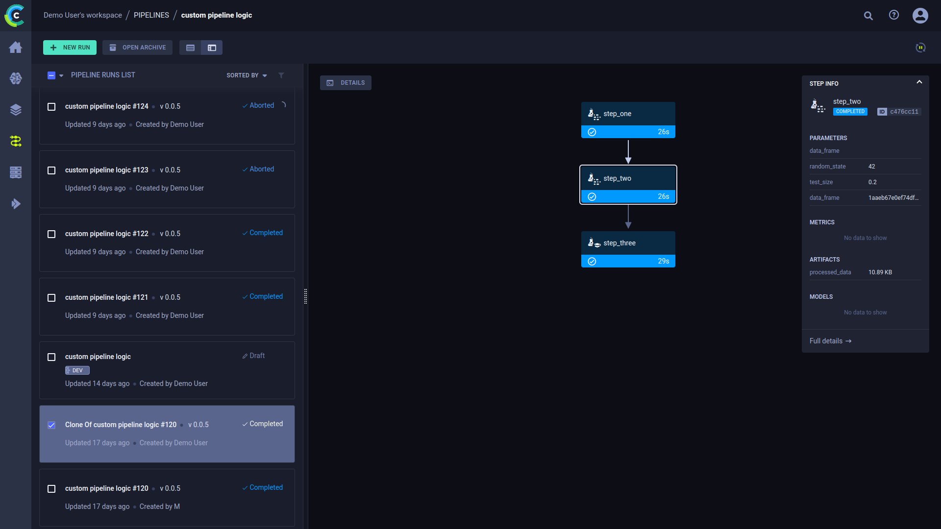 Pipeline step info