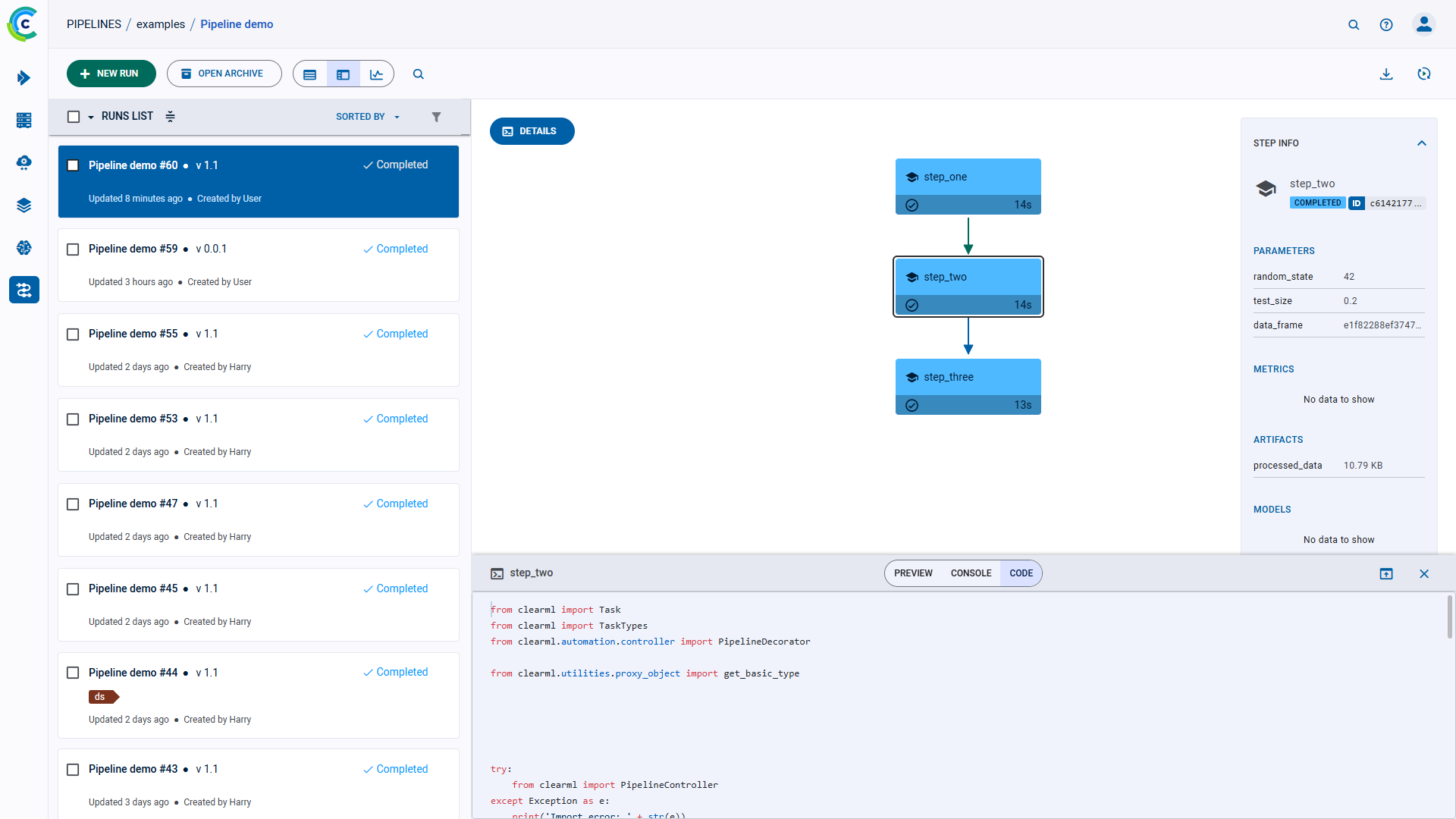 Pipeline step code