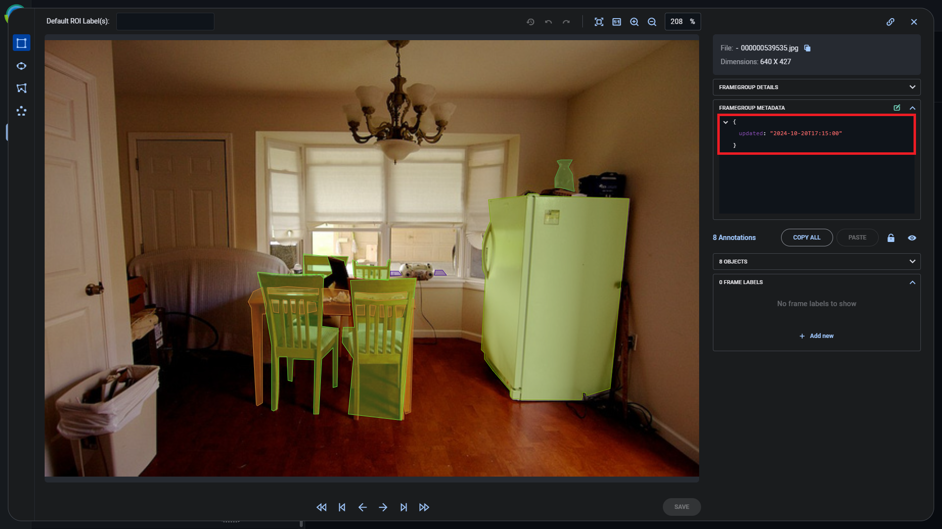Frame date metadata in frame viewer