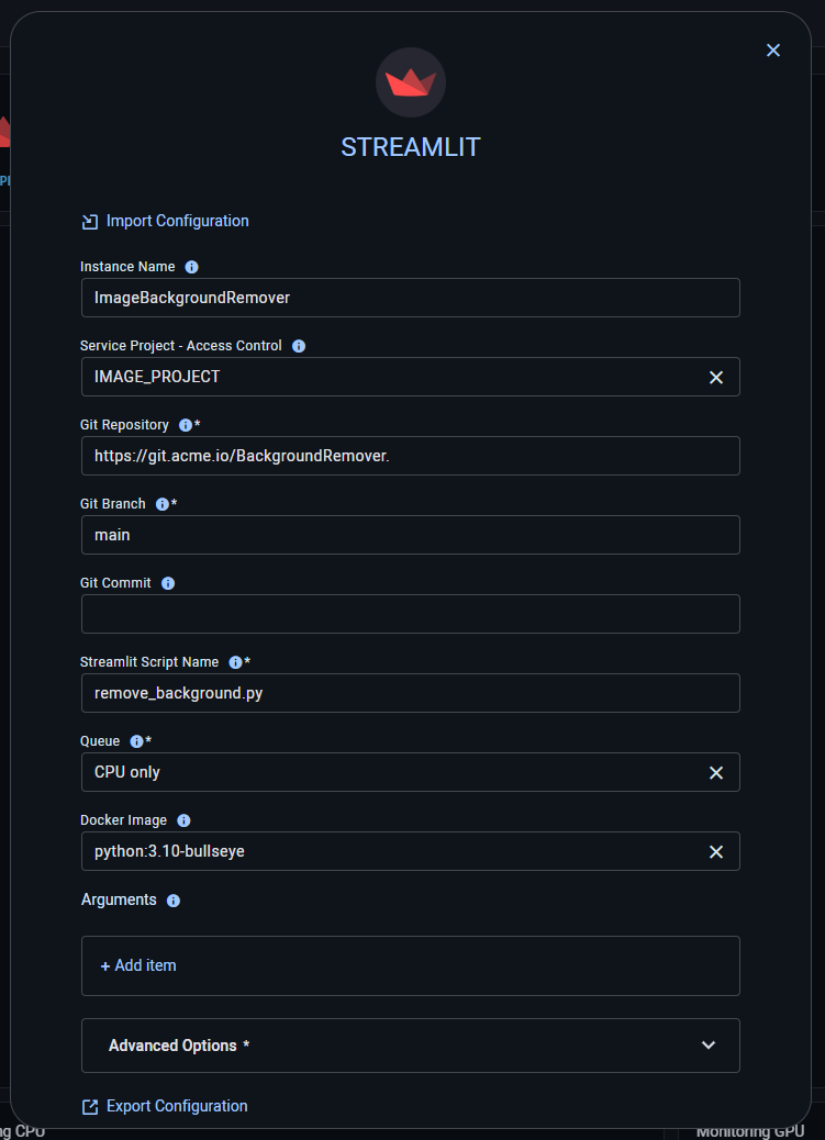 Streamlit launch form